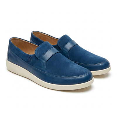 Johnny Famous Tribeca Men's Navy Suede & Leather Slip-On Sneakers | Retro Bally-Inspired