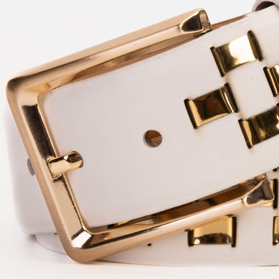 Vinci Leather The Mackenzie White & Gold Woven Leather Belt – product view 5