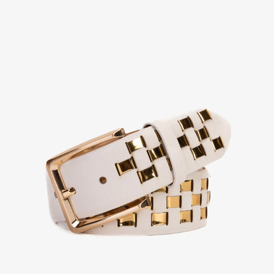 Vinci Leather The Mackenzie White & Gold Woven Leather Belt – product view 1