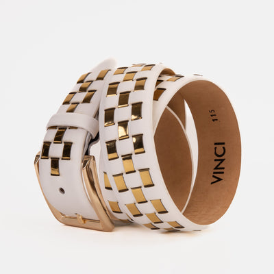 Vinci Leather The Mackenzie White & Gold Woven Leather Belt – product view 7