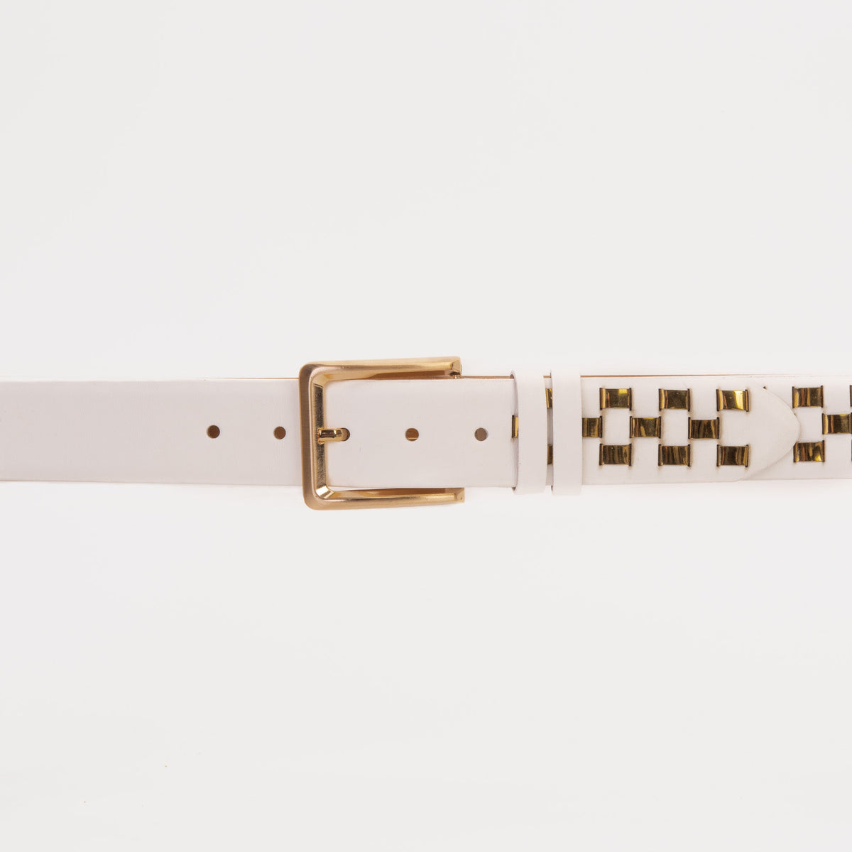 Vinci Leather The Mackenzie White & Gold Woven Leather Belt – product view 2