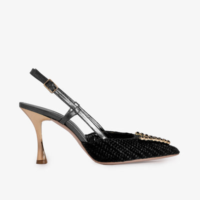 Vinci Leather The Luna Black Leather Slingback Women Sandal – product view 1