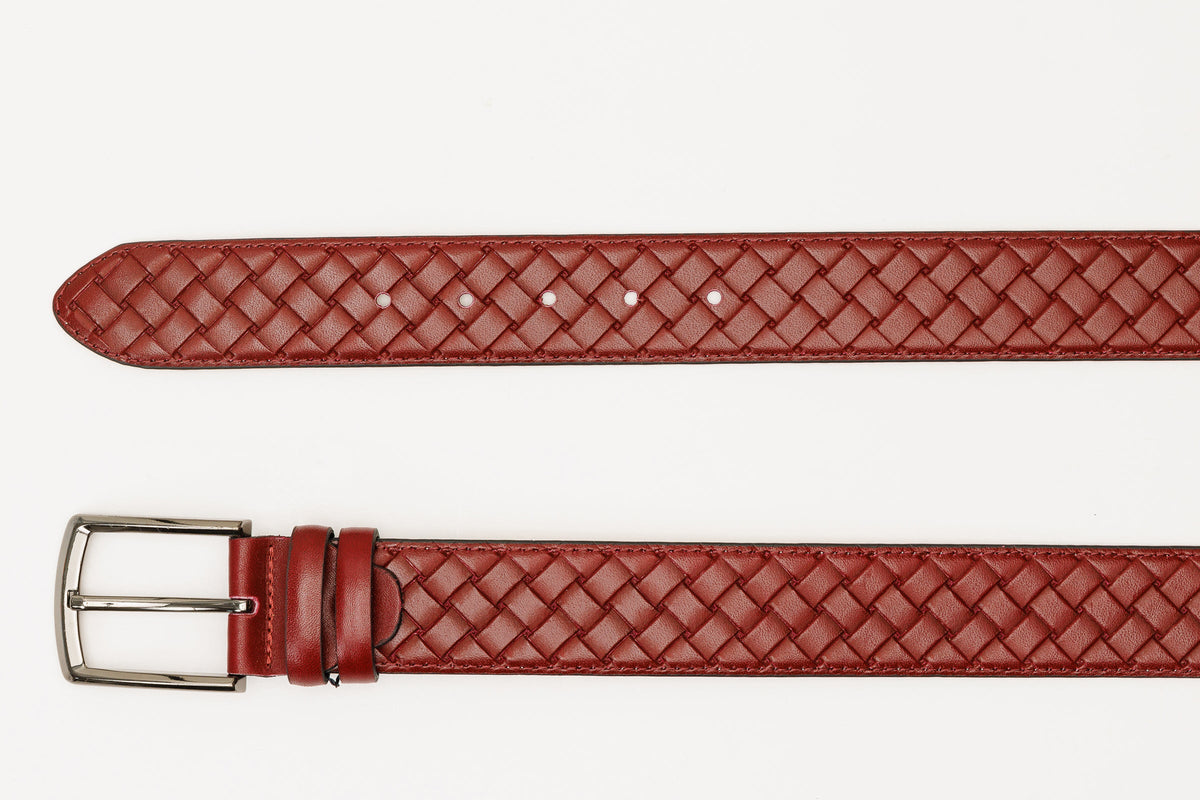 Vinci Leather The Turan Burgundy Woven Leather Belt – product view 5