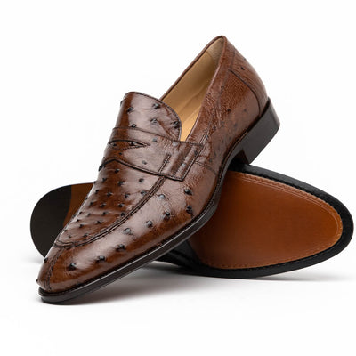 Zelli Italia 13-500-BRN ROMA Ostrich Quill Penny Loafer, Brown Angled View