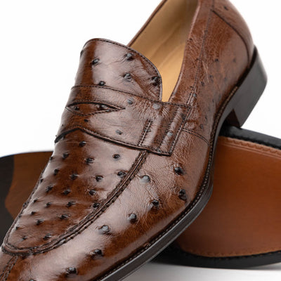 Zelli Italia 13-500-BRN ROMA Ostrich Quill Penny Loafer, Brown Back View