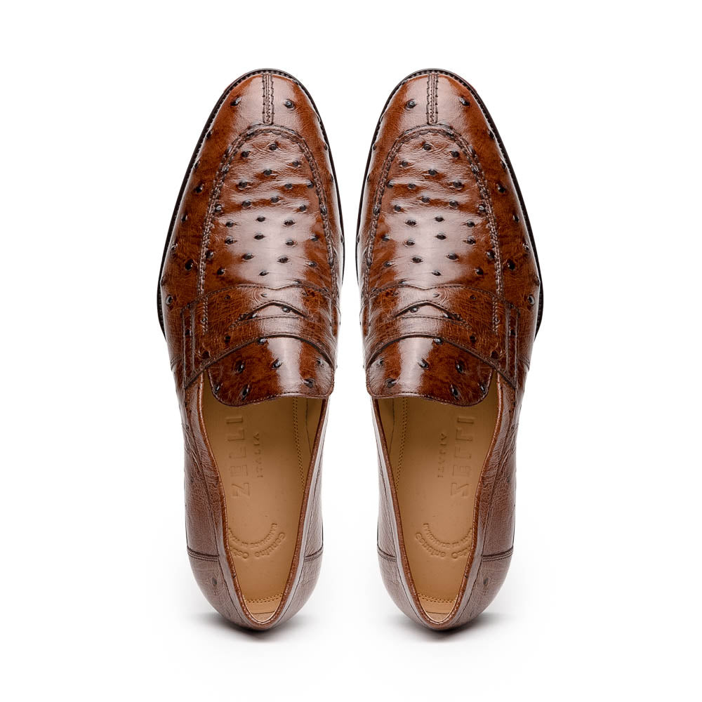 Zelli Italia 13-500-BRN ROMA Ostrich Quill Penny Loafer, Brown Top View