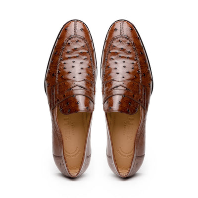 Zelli Italia 13-500-BRN ROMA Ostrich Quill Penny Loafer, Brown Top View