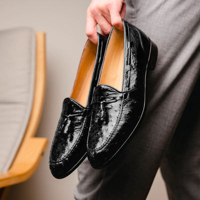 Zelli Italia 13-581-BLK FRANCO Ostrich Tassel Loafer, Black Top View