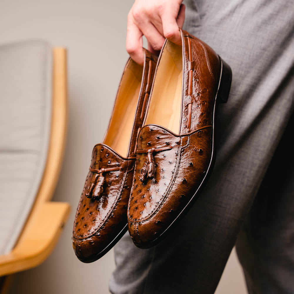 Zelli Italia 13-581-BRN FRANCO Ostrich Tassel Loafer, Brown Detail View