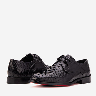 The Valmont Black Python Leather Derby Men Shoe