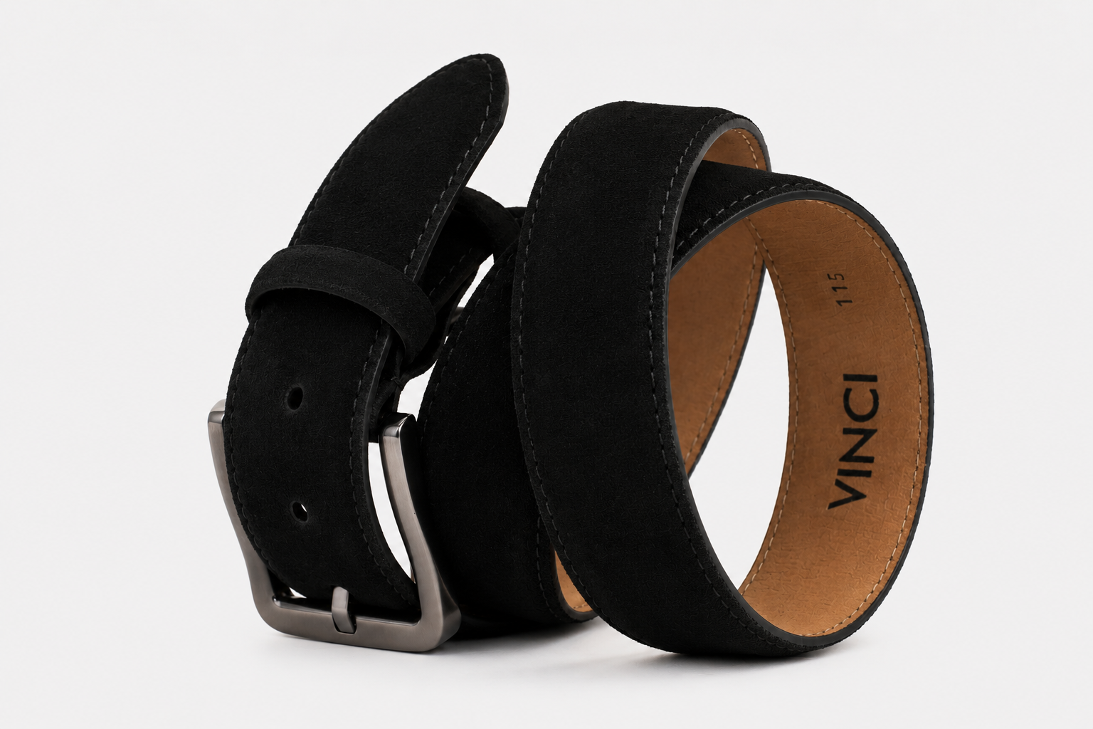 The Bari Black Suede Leather Belt