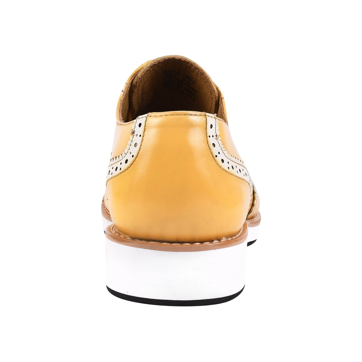 Liberty Zeno Roy men’s leather wingtip shoe in Yellow, straight rear view