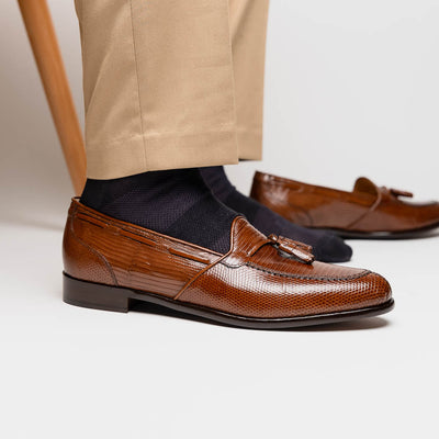 Zelli Italia 14-580-CGN FRANCO Teju Lizard Tassel Loafer, Cognac Bottom View
