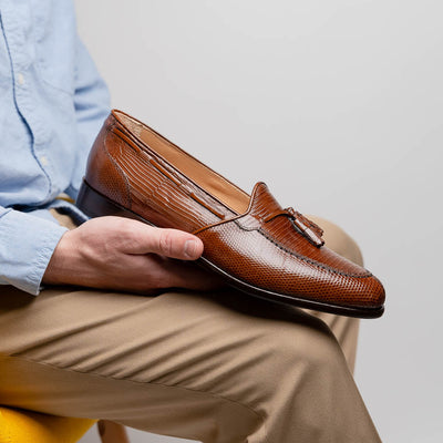 Zelli Italia 14-580-CGN FRANCO Teju Lizard Tassel Loafer, Cognac Lifestyle View