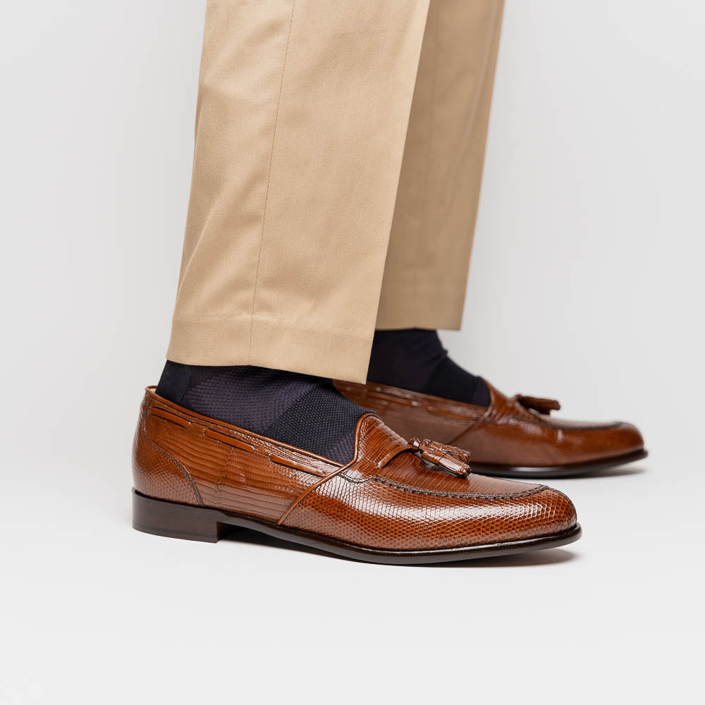 Zelli Italia 14-580-CGN FRANCO Teju Lizard Tassel Loafer, Cognac View 9