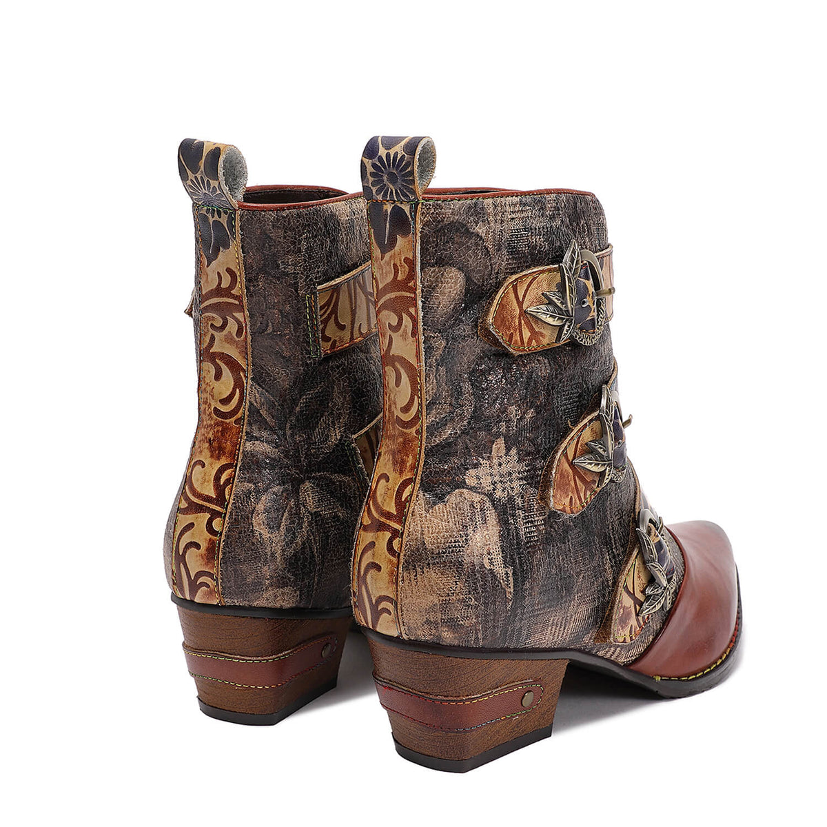 Retro Handmade Vintage Embossed Buckle Leather Boots – product view 4
