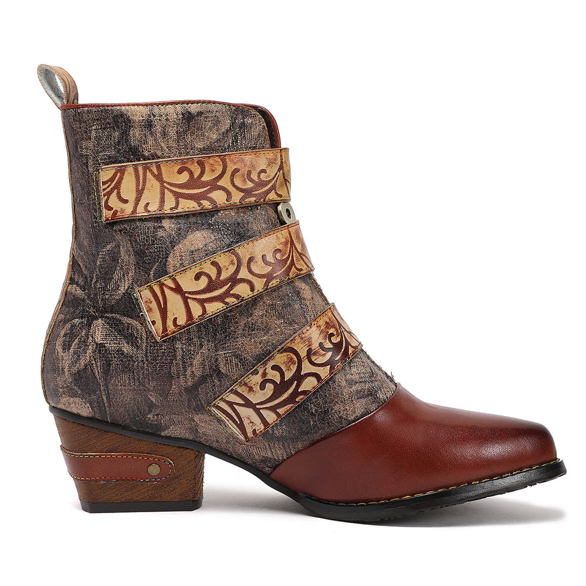 Retro Handmade Vintage Embossed Buckle Leather Boots – product view 5