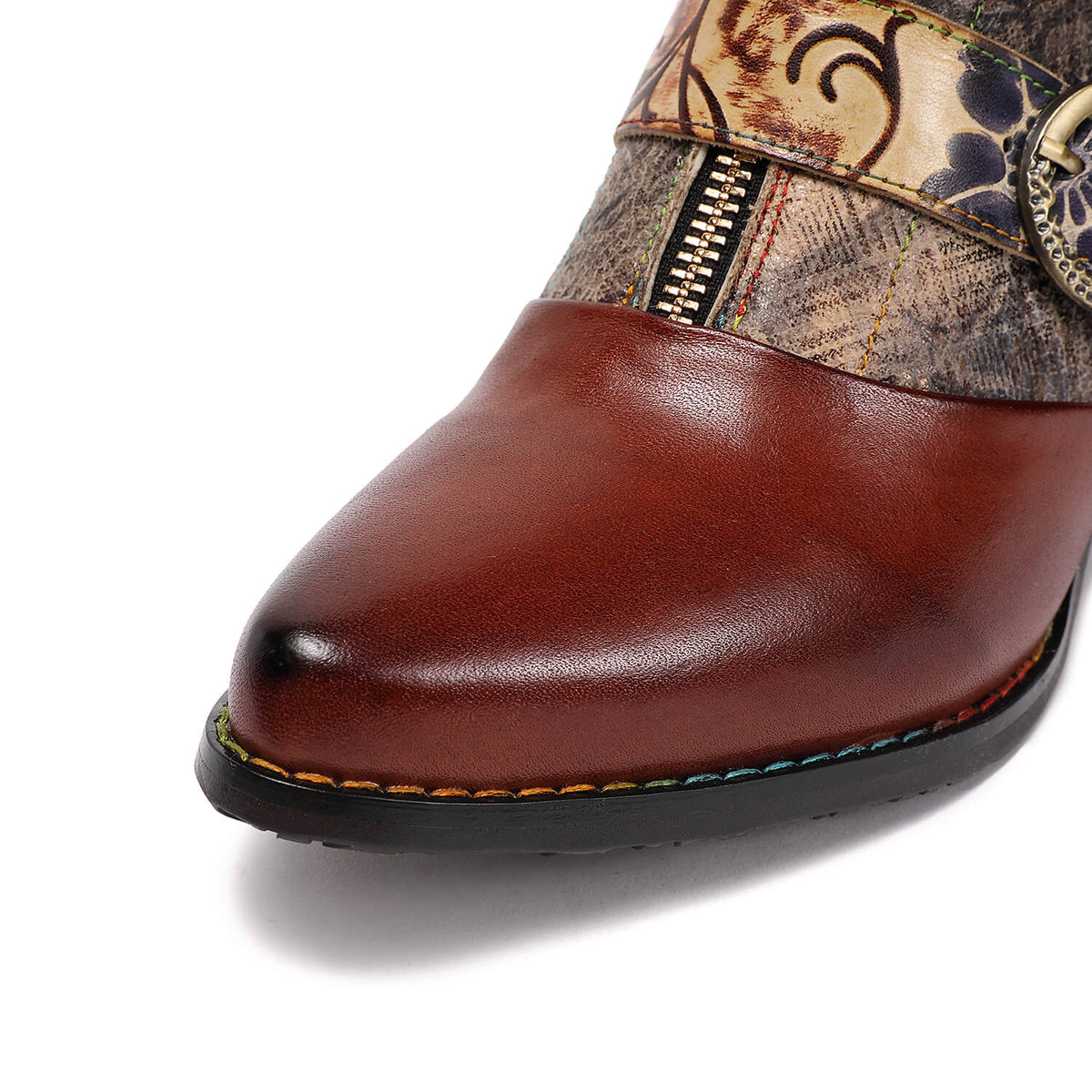 Retro Handmade Vintage Embossed Buckle Leather Boots – product view 10