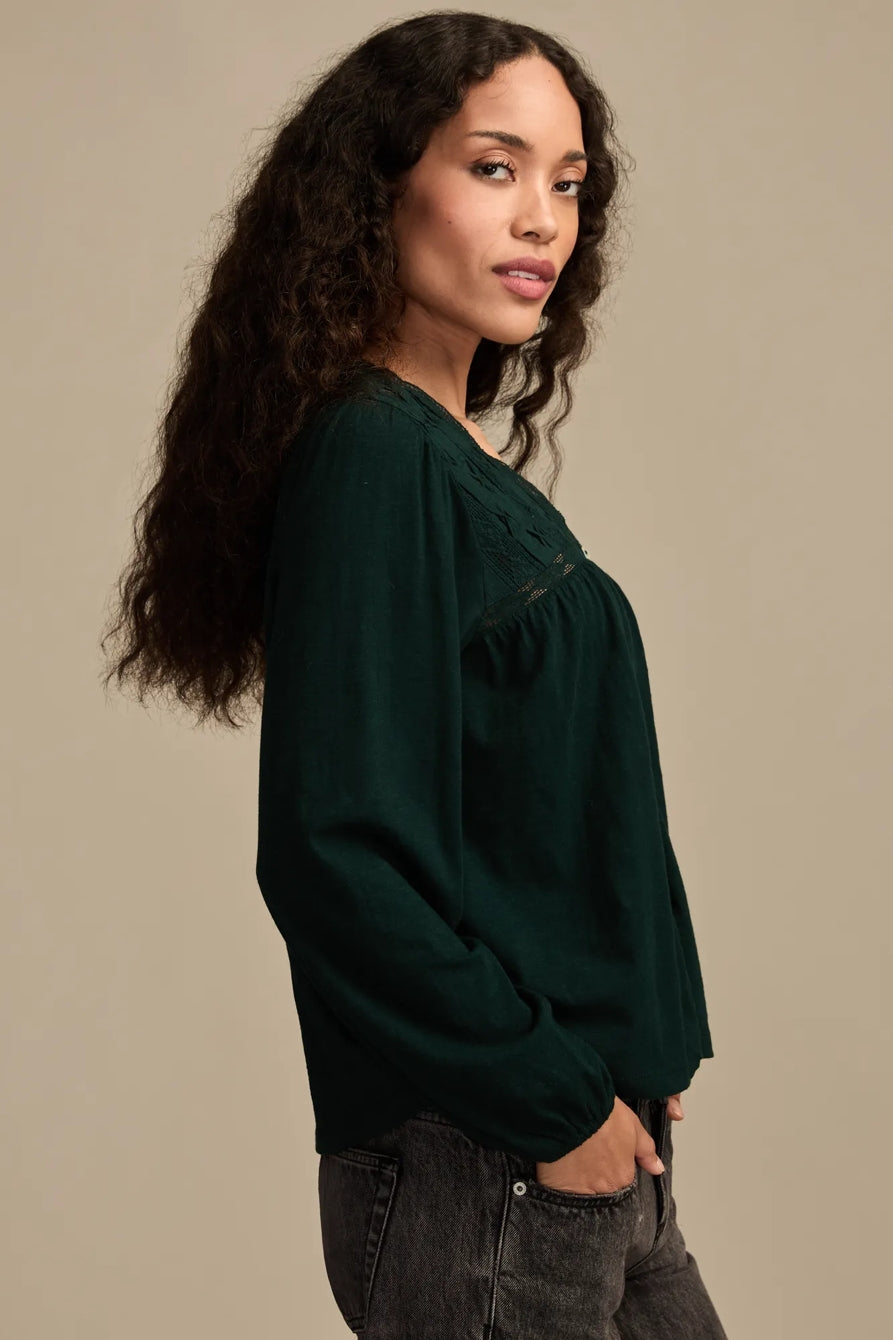 [146686-300] WOMENS LUCKY BRAND LACE YOKE PEASANT TOP - MAGICAL FOREST – product view 4