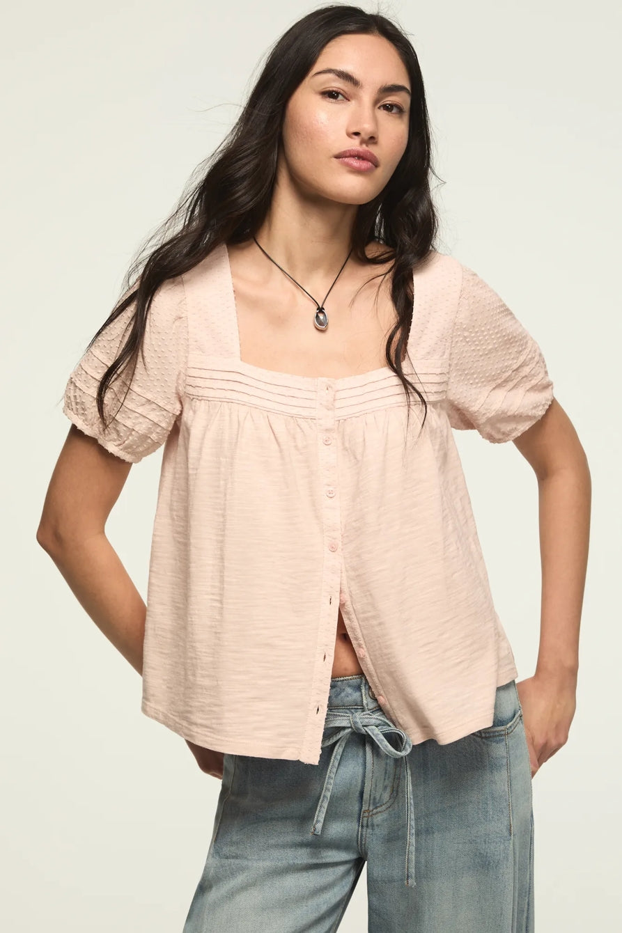 [147172-680] WOMENS LUCKY BRAND SHORT SLEEVE SQUARE NECK TOP - SEPIA ROSE – product view 1