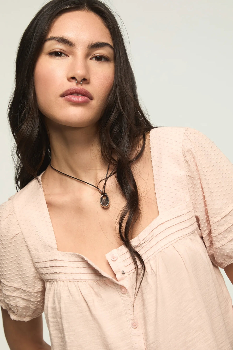 [147172-680] WOMENS LUCKY BRAND SHORT SLEEVE SQUARE NECK TOP - SEPIA ROSE – product view 2