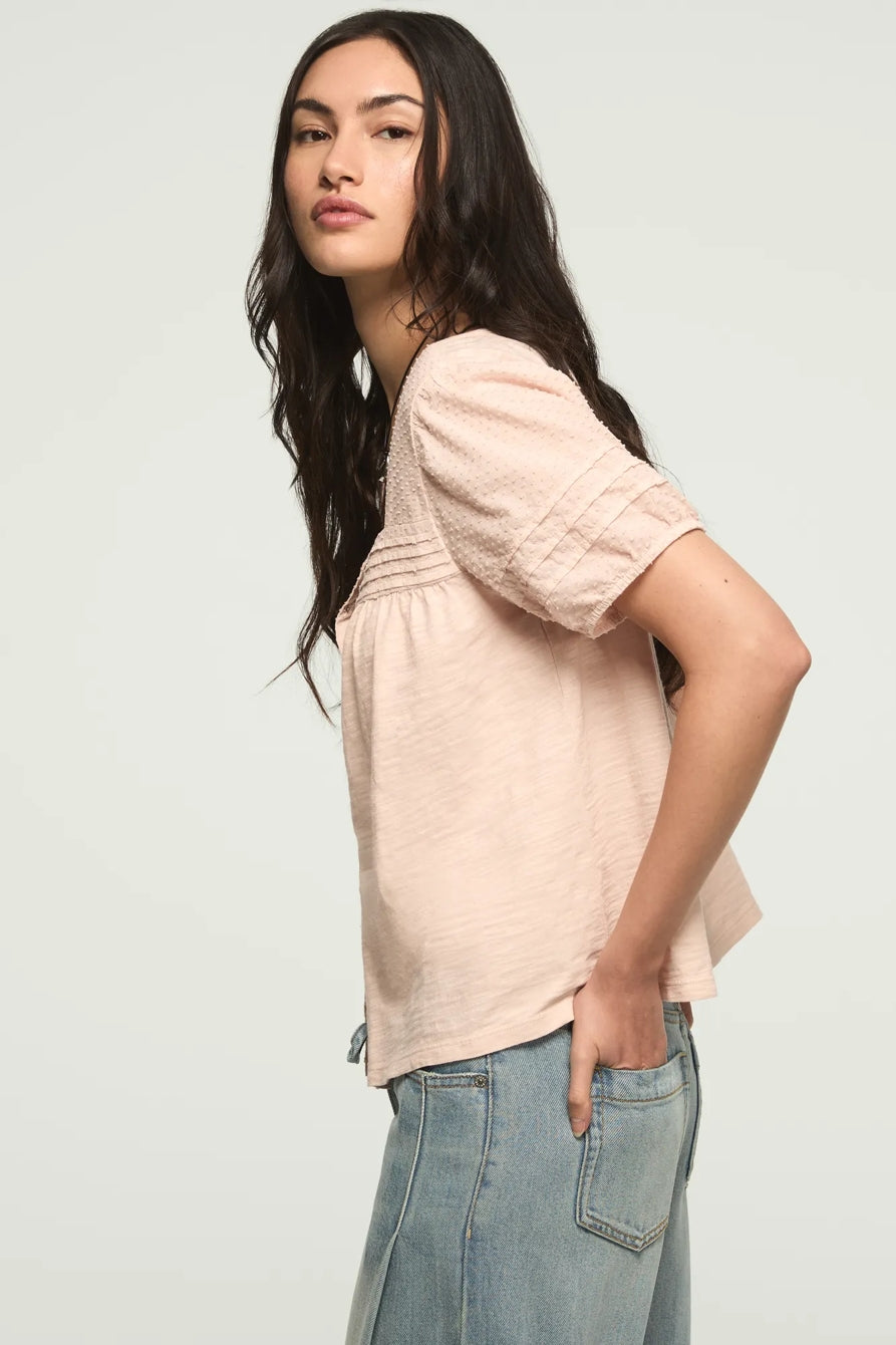 [147172-680] WOMENS LUCKY BRAND SHORT SLEEVE SQUARE NECK TOP - SEPIA ROSE – product view 4