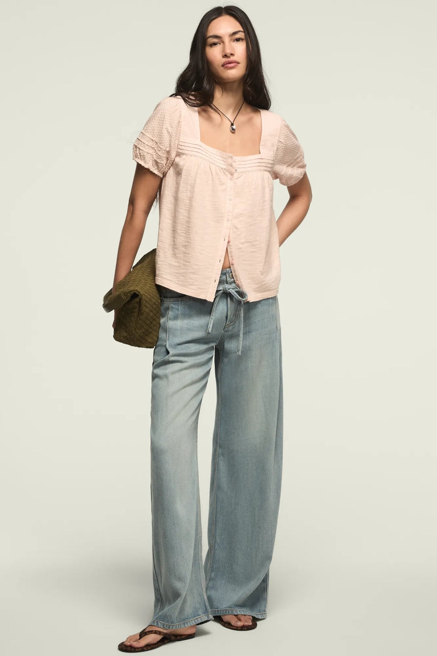 [147172-680] WOMENS LUCKY BRAND SHORT SLEEVE SQUARE NECK TOP - SEPIA ROSE – product view 5
