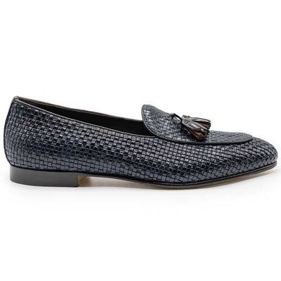 Zelli Italia 15-216-NVY TINO Calfskin Woven Tassel Loafer, Navy Front View