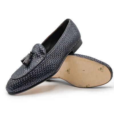 Zelli Italia 15-216-NVY TINO Calfskin Woven Tassel Loafer, Navy Side View