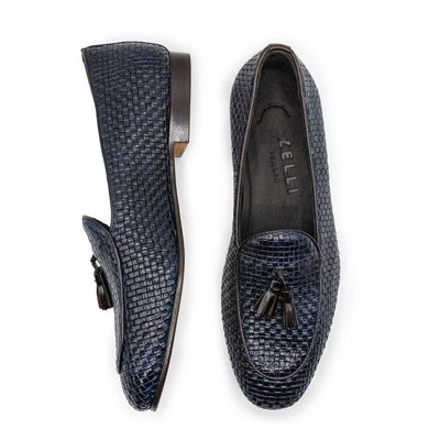 Zelli Italia 15-216-NVY TINO Calfskin Woven Tassel Loafer, Navy Back View