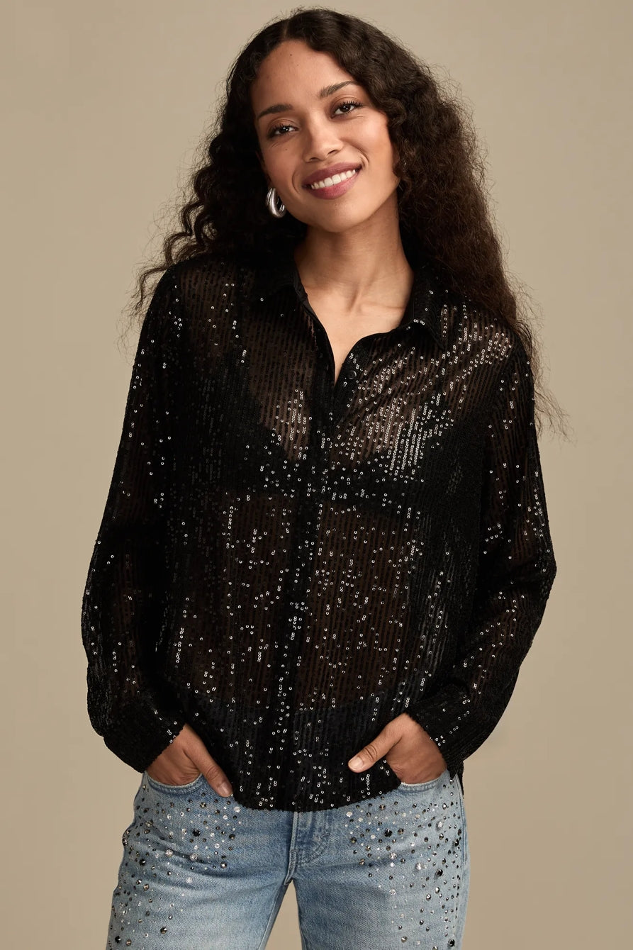 [154481-001] WOMENS LUCKY BRAND SEQUIN BUTTONDOWN SHIRT - CAVIAR – product view 1