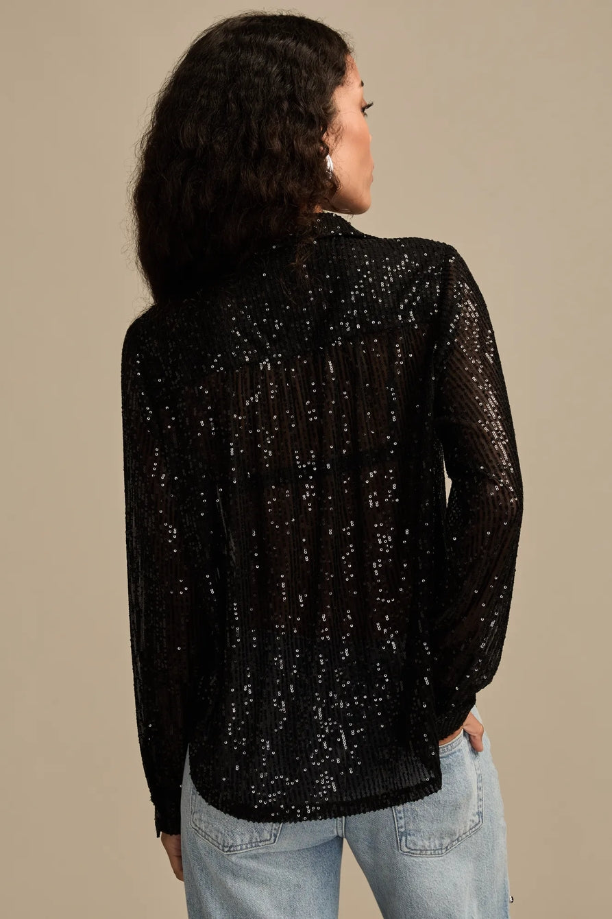 [154481-001] WOMENS LUCKY BRAND SEQUIN BUTTONDOWN SHIRT - CAVIAR – product view 3