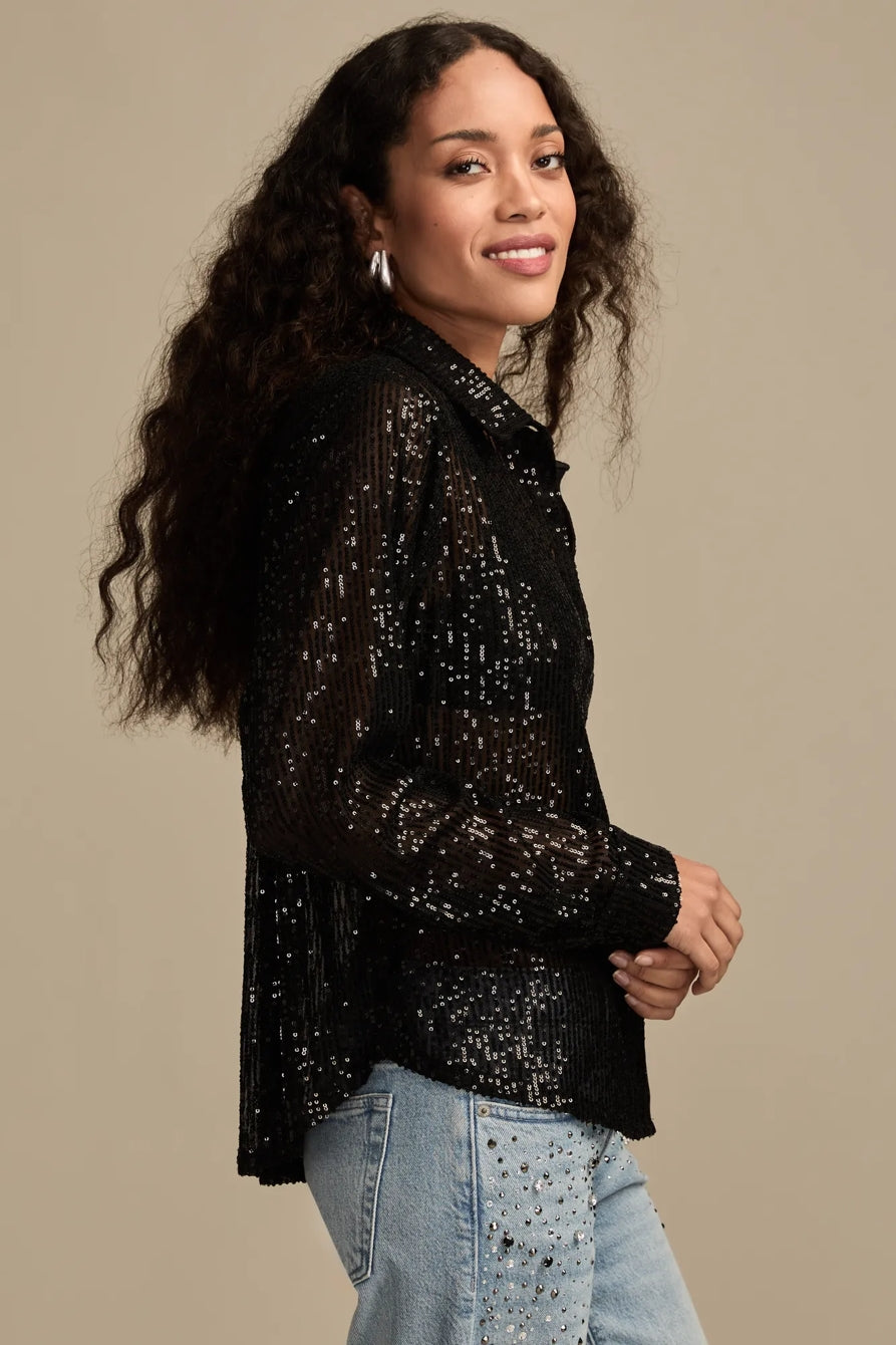 [154481-001] WOMENS LUCKY BRAND SEQUIN BUTTONDOWN SHIRT - CAVIAR – product view 4