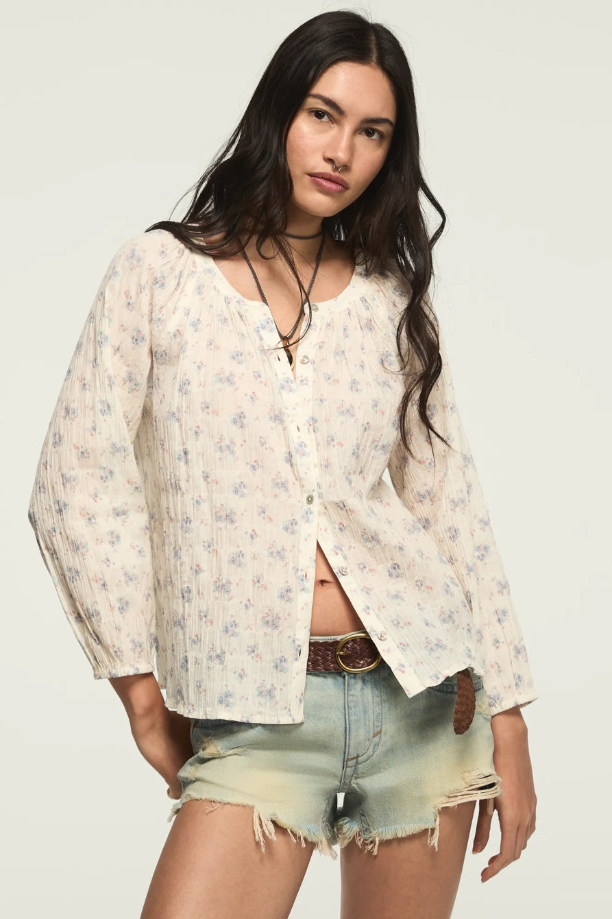 [157828-100] WOMENS LUCKY BRAND LONG SLEEVE BUTTON BLOUSE - CREAM FLORAL – product view 1