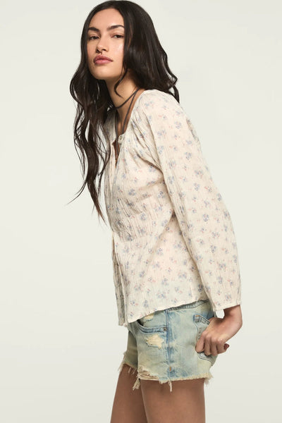[157828-100] WOMENS LUCKY BRAND LONG SLEEVE BUTTON BLOUSE - CREAM FLORAL