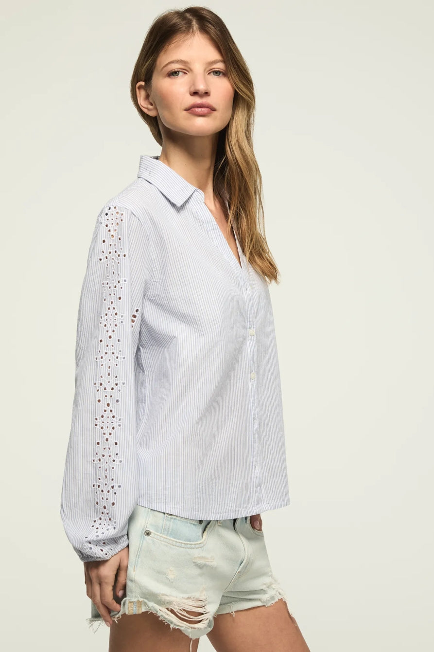 [157841-420] WOMENS LUCKY BRAND CUTWORK LONG SLEEVE BUTTON DOWN - BLUE STRIPE – product view 5