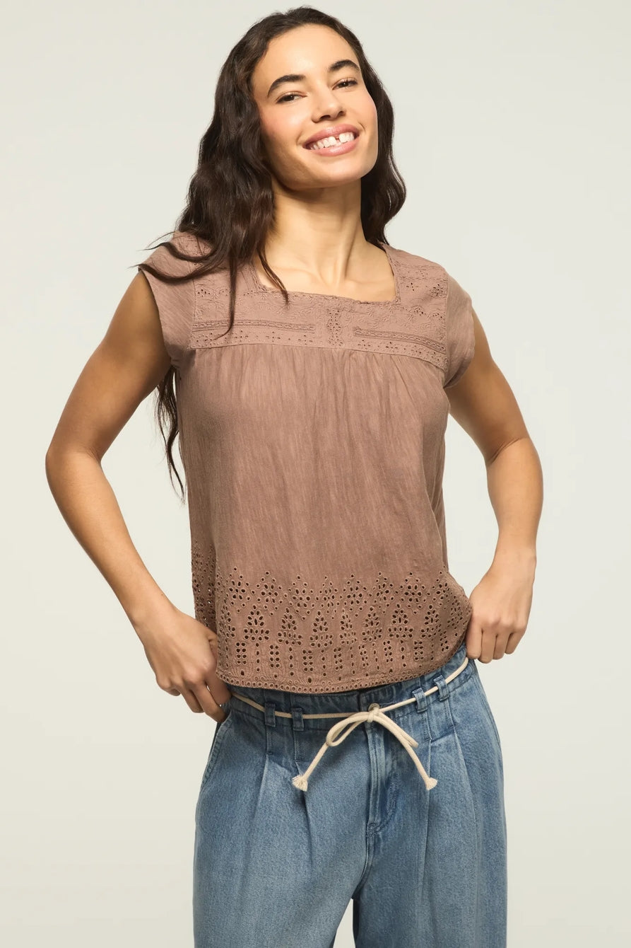 [157875-530] WOMENS LUCKY BRAND SHELL SLEEVE SQUARE NECK TOP - ETHEREA – product view 1