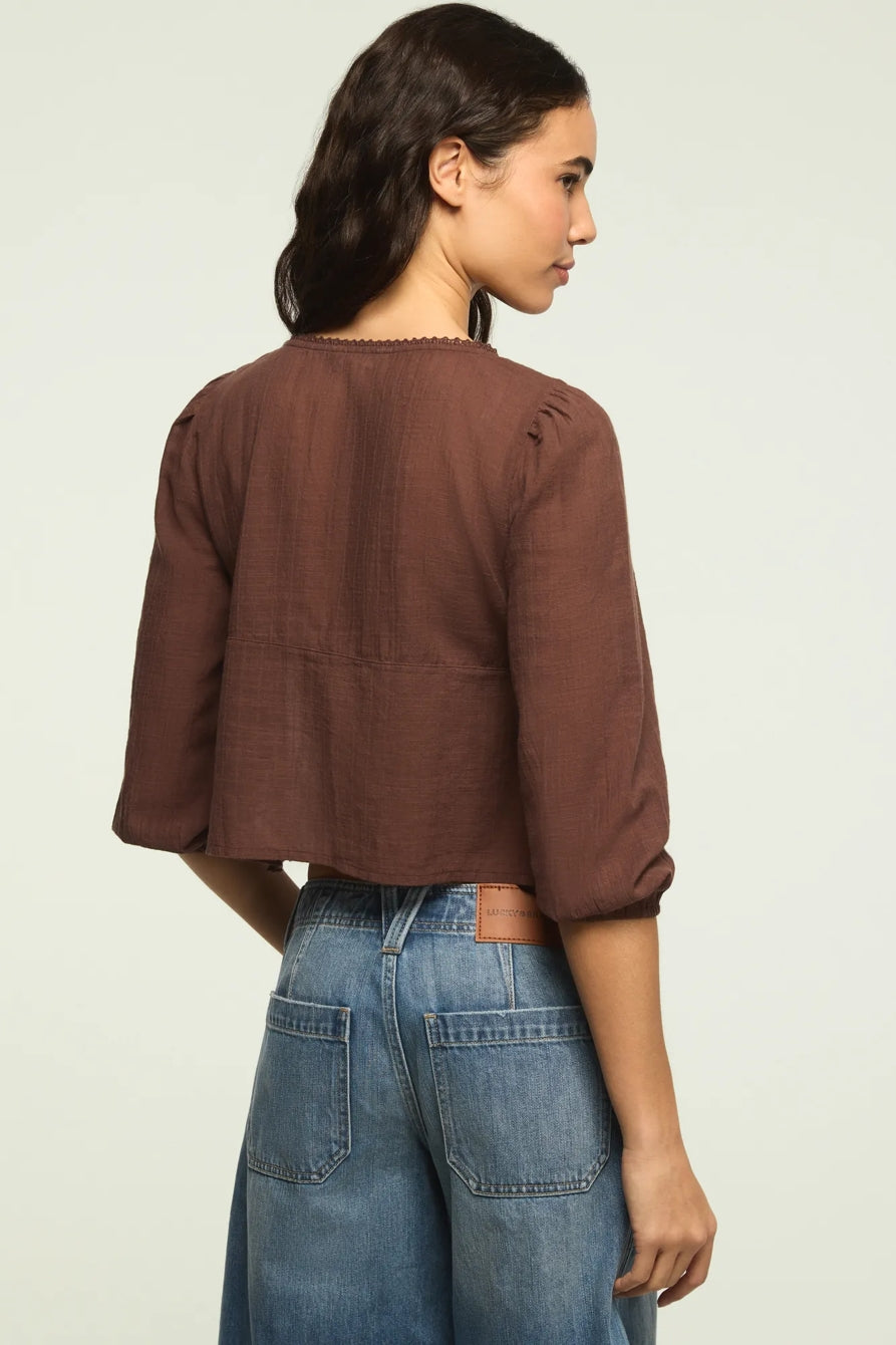 [157942-200] WOMENS LUCKY BRAND FESTIVAL CUTWORK FLYAWAY BLOUSE - FRENCH ROAST – product view 4
