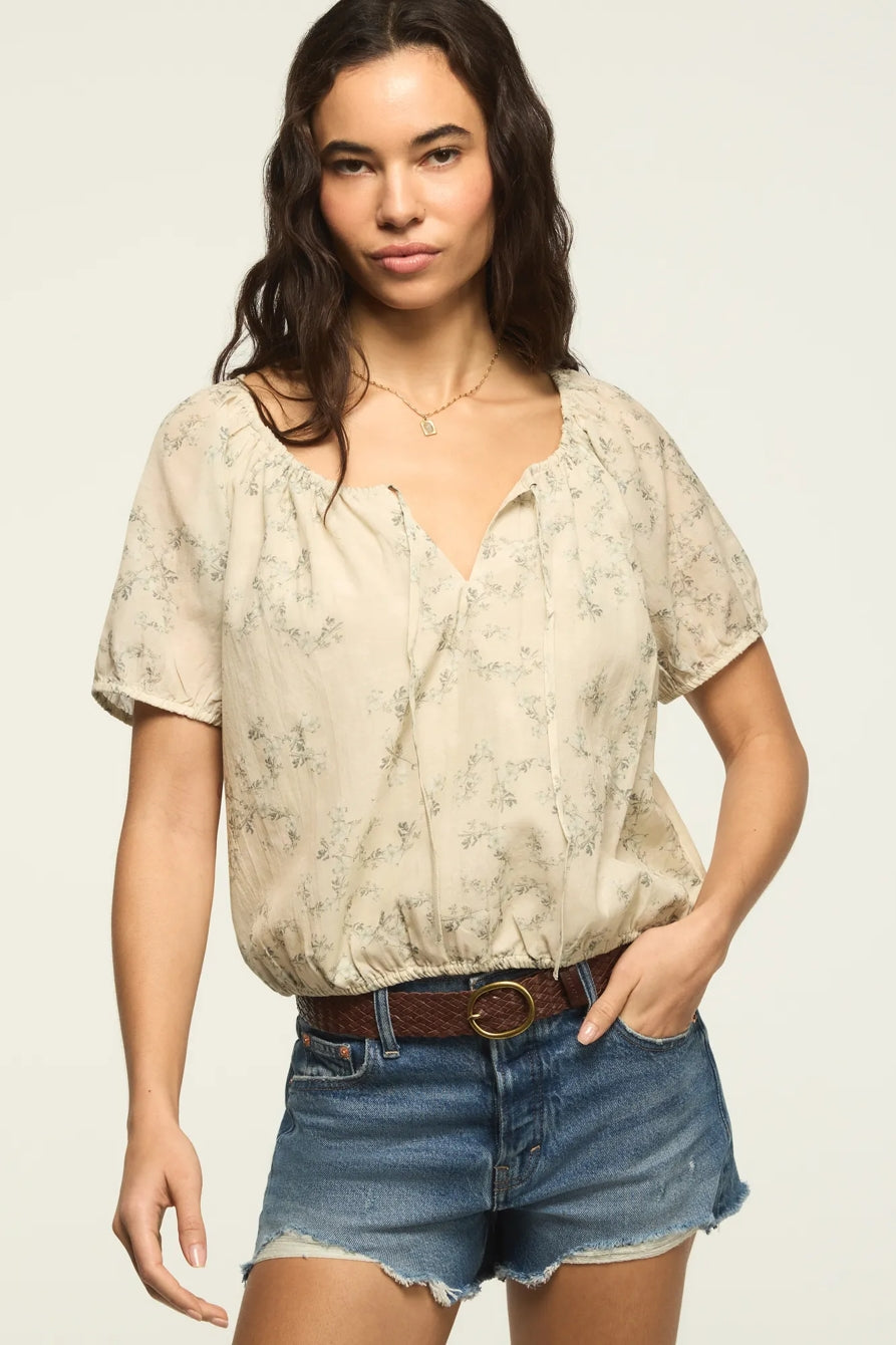 [157946-340] WOMENS LUCKY BRAND SHORT SLEEVE BUBBLE TOP - GREEN FLORAL – product view 1