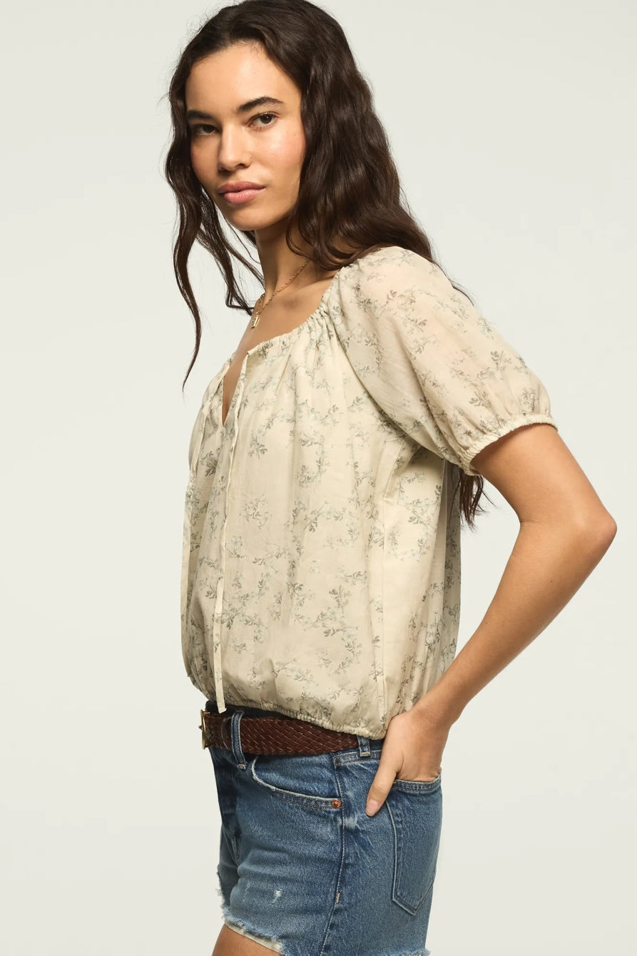 [157946-340] WOMENS LUCKY BRAND SHORT SLEEVE BUBBLE TOP - GREEN FLORAL – product view 4