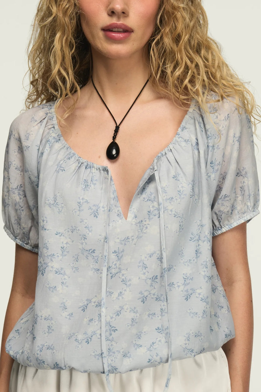[157946-420] WOMENS LUCKY BRAND SHORT SLEEVE BUBBLE TOP - BLUE FLORAL – product view 3