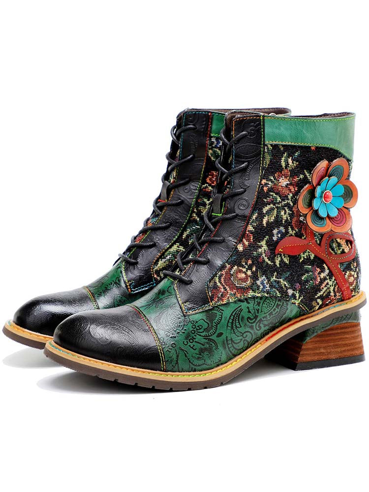 Vintage Handmade Stunning Floral Ankle Boots – product view 2