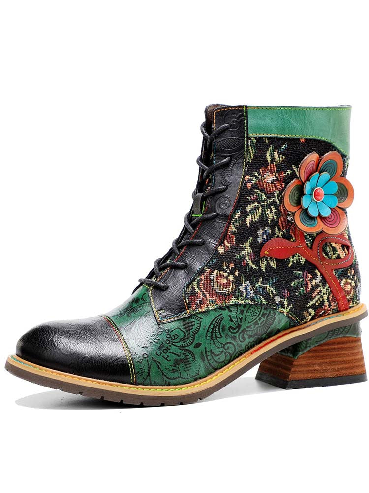 Vintage Handmade Stunning Floral Ankle Boots – product view 1