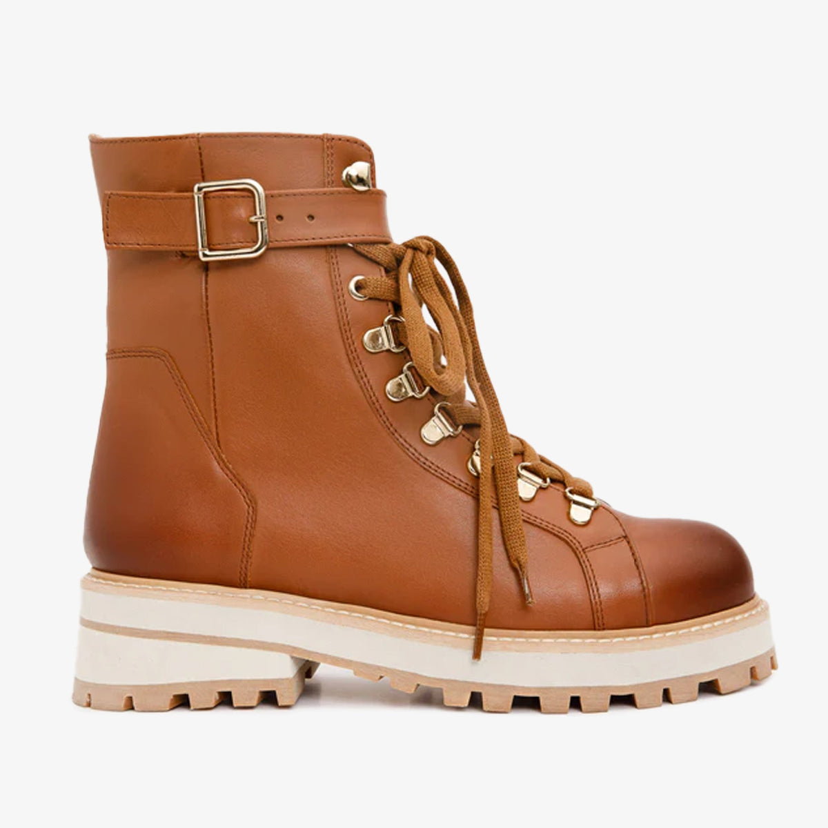 Vinci Leather The Belgrano Tan Leather Lace-Up Ankle Women Boot With a Side Zipper – product view 1