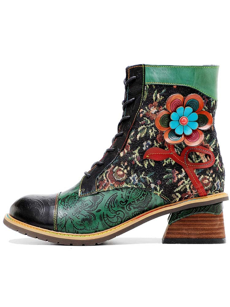 Vintage Handmade Stunning Floral Ankle Boots – product view 3
