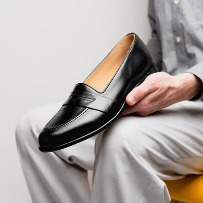Zelli Italia 15-203-BLK SAVANNAH Calfskin Penny Loafer, Black Top View