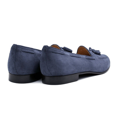 Zelli Italia 16-580-BLU NAPLES Italian Kid Suede Tassel Loafer, Blue Water Back View