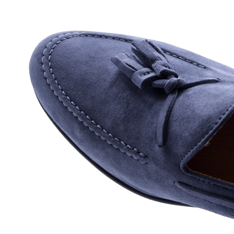 Zelli Italia 16-580-BLU NAPLES Italian Kid Suede Tassel Loafer, Blue Water Top View