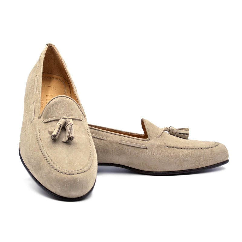 Zelli Italia 16-580-BON NAPLES Italian Kid Suede Tassel Loafer, Bone Side View