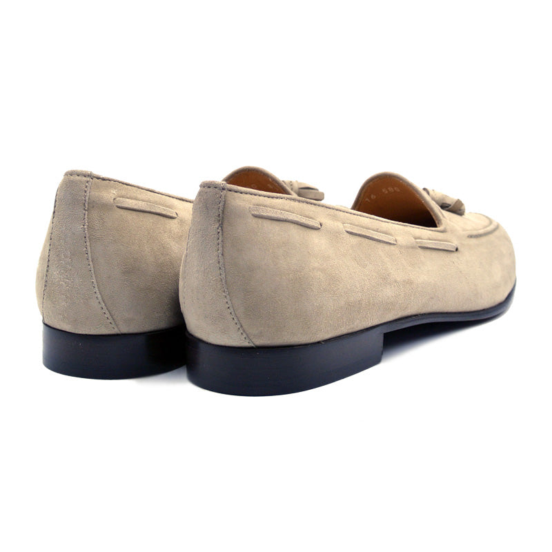 Zelli Italia 16-580-BON NAPLES Italian Kid Suede Tassel Loafer, Bone Back View